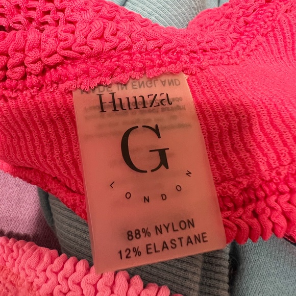 Hunza G Juno Twist Knot Smocked Bikini Bathing Suit Swim Top Hot Pink One Size - Picture 2 of 3